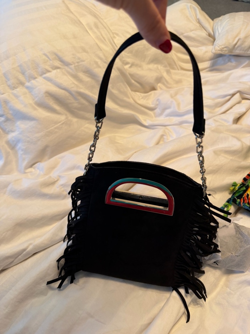 White House Black Market Black Fringe Shoulder Bag